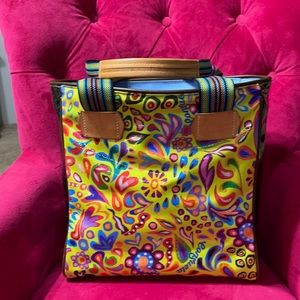 Consuela big tote with purple skull key fob